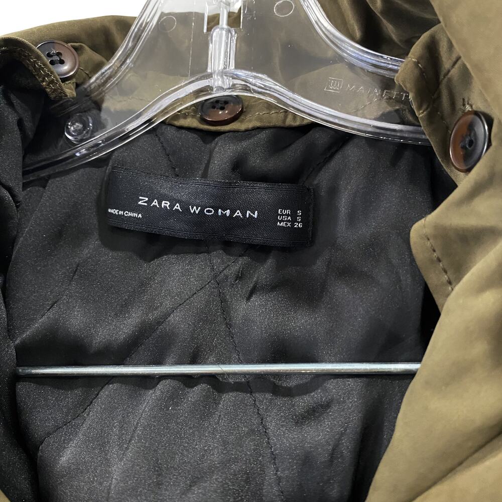 ZARA WOMAN Faux fur hooded Parka Jacket short olive green Size S - Picture 5 of 7